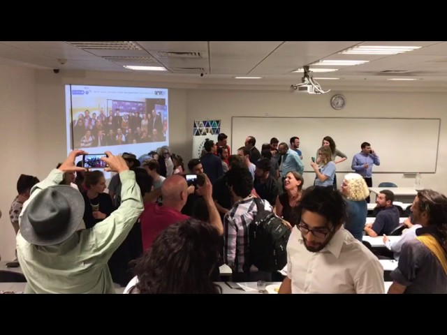 Mayor Barkat's address is interrupted - Photo credit David Kozlovsky 2