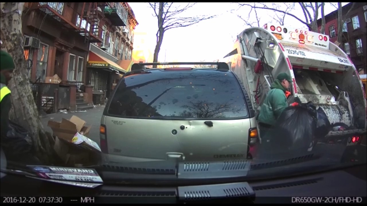 Careless NYC Sanitation Men Trash Vehicle While Removing Garbage