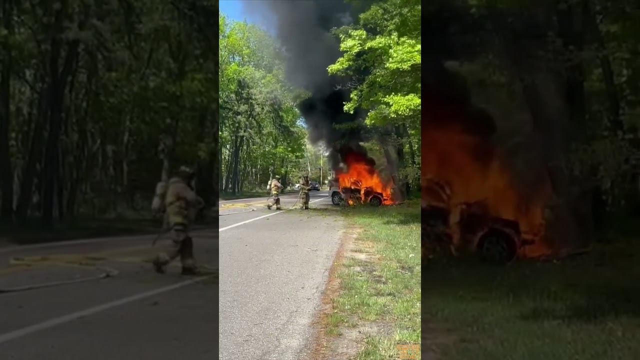 Vehicle goes up in flames after crashing into tree in Manchester NJ