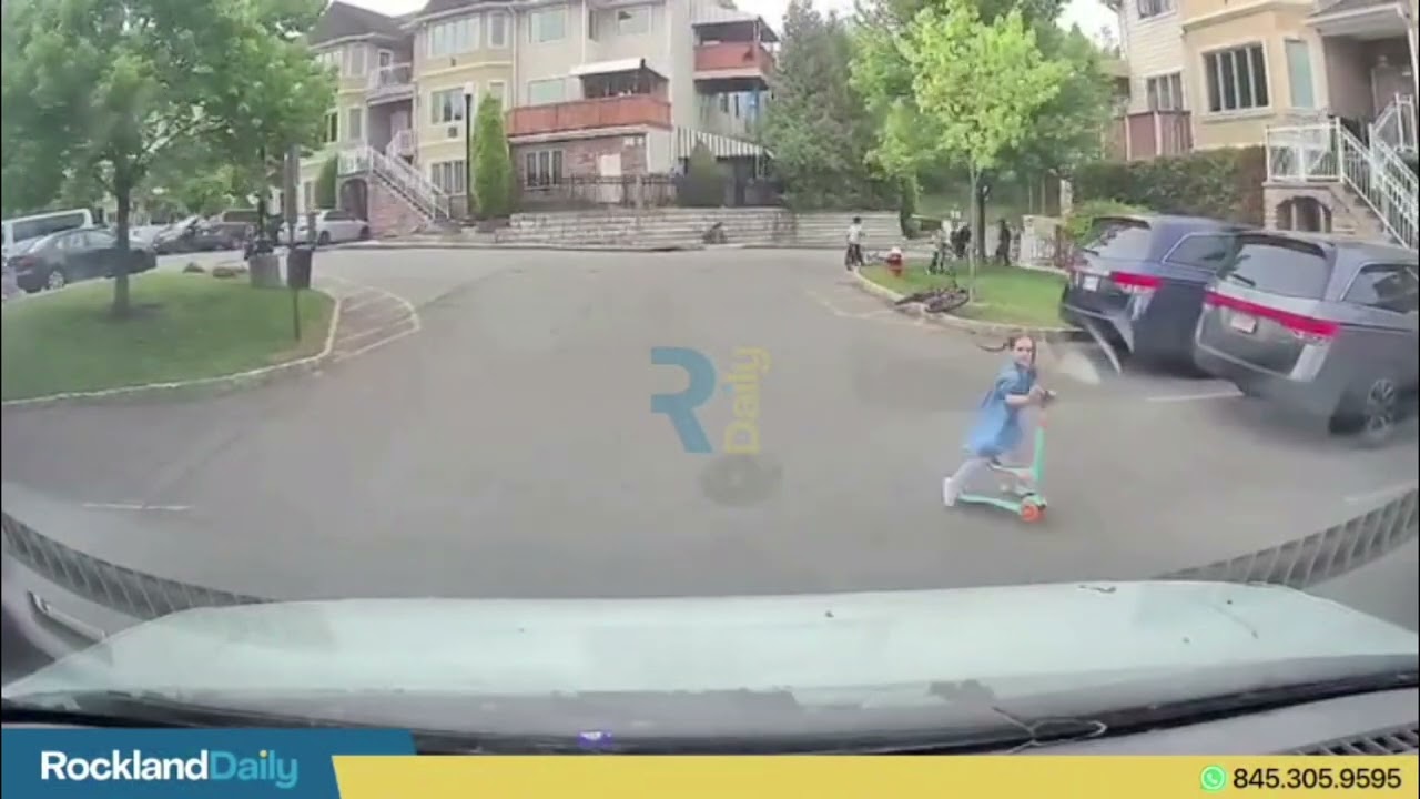 A child riding a scooter on Rose Garden Way In Monsey was lucky not to be hit by an oncoming car.