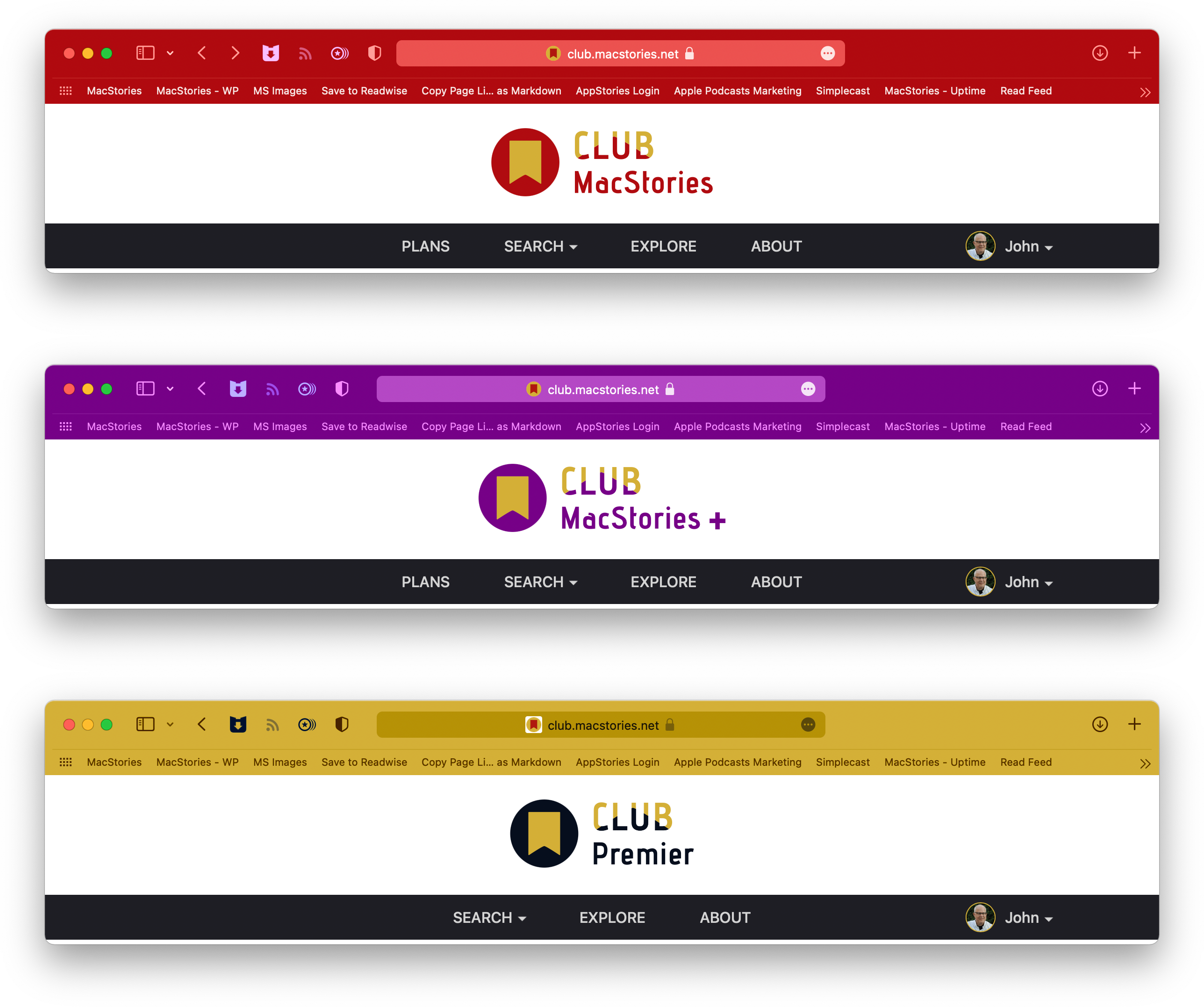 Safari's window chrome can change color along with the Club MacStories logo in compact mode.